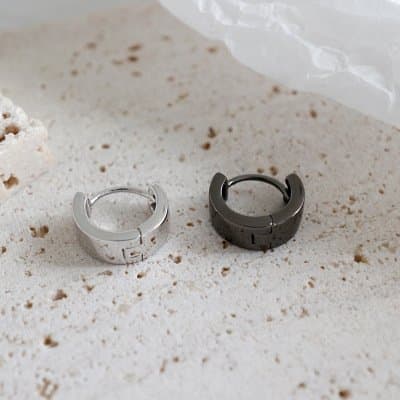 Geometric Mini Cirlce Black 925 Sterling Silver Hoop Earrings