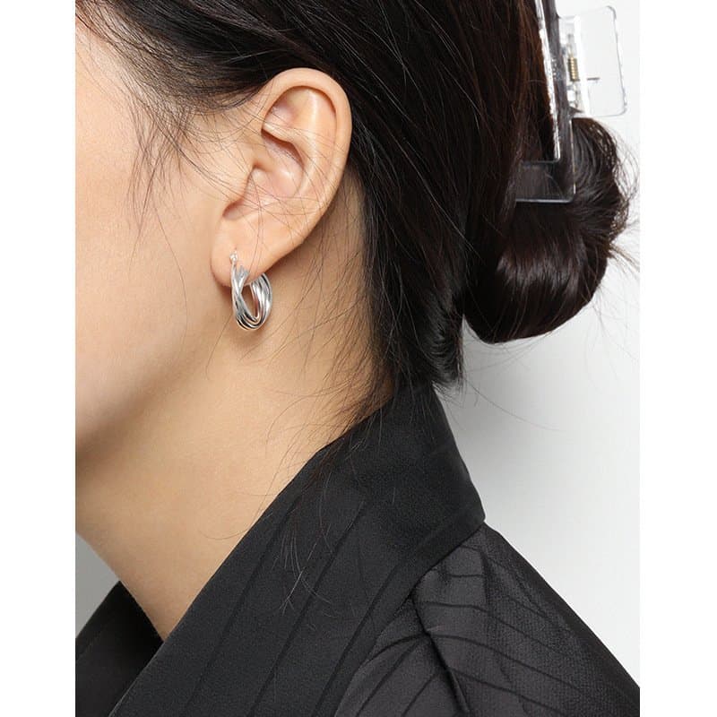 Multi Layers Cross 925 Sterling Silver Hoop Earrings