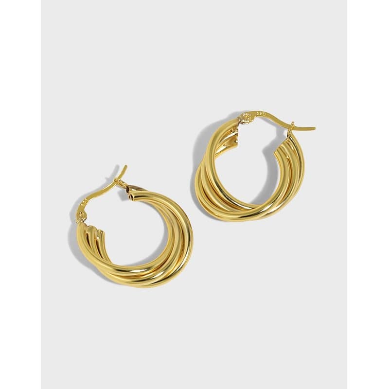Multi Layers Cross 925 Sterling Silver Hoop Earrings