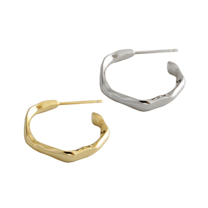 Geometric Irregular Circle 925 Sterling Silver Hoop Earrings