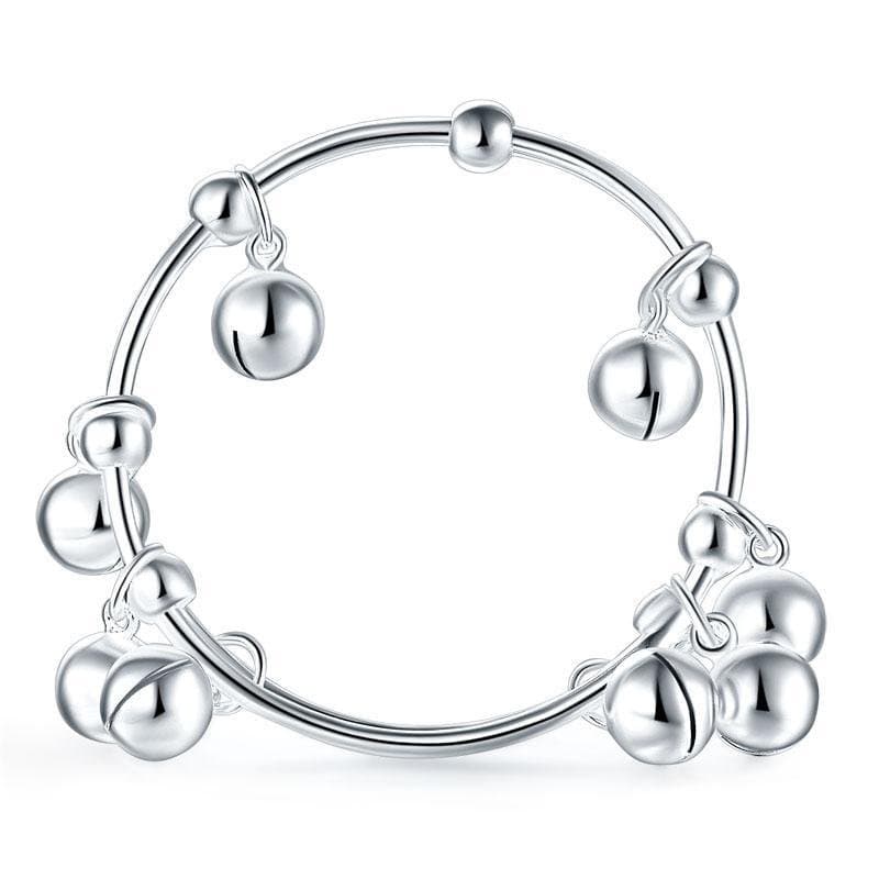 Solid 990 Silver Bells Bangle Bracelet Adjustable