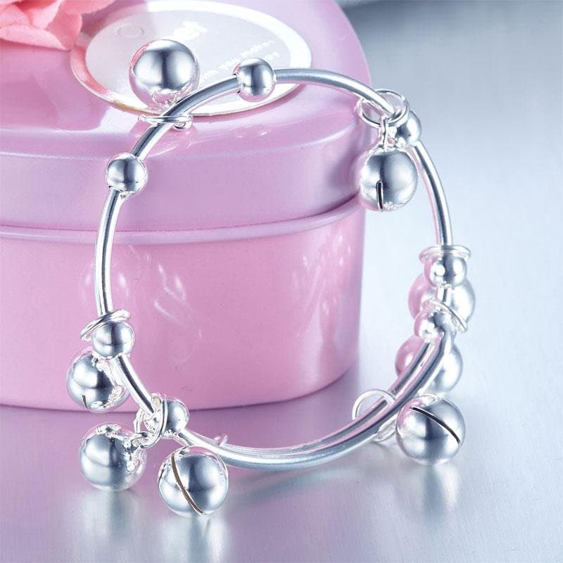 Solid 990 Silver Bells Bangle Bracelet Adjustable