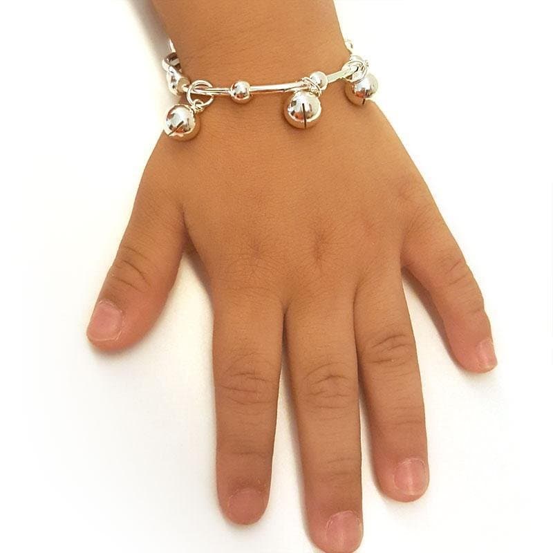 Solid 990 Silver Bells Bangle Bracelet Adjustable