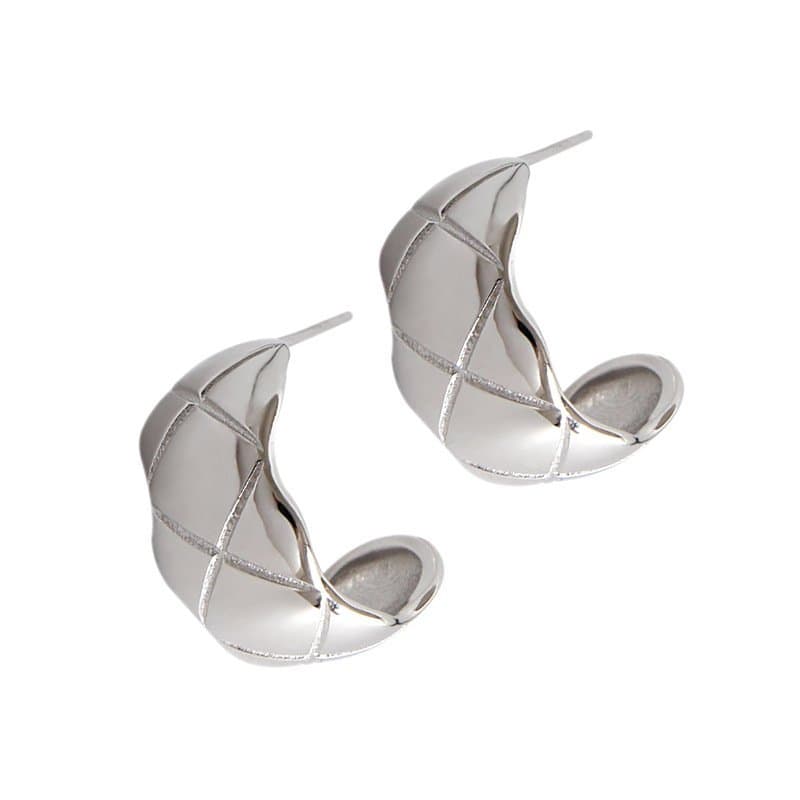 Check Pattern C Shape 925 Sterling Silver Stud Earrings