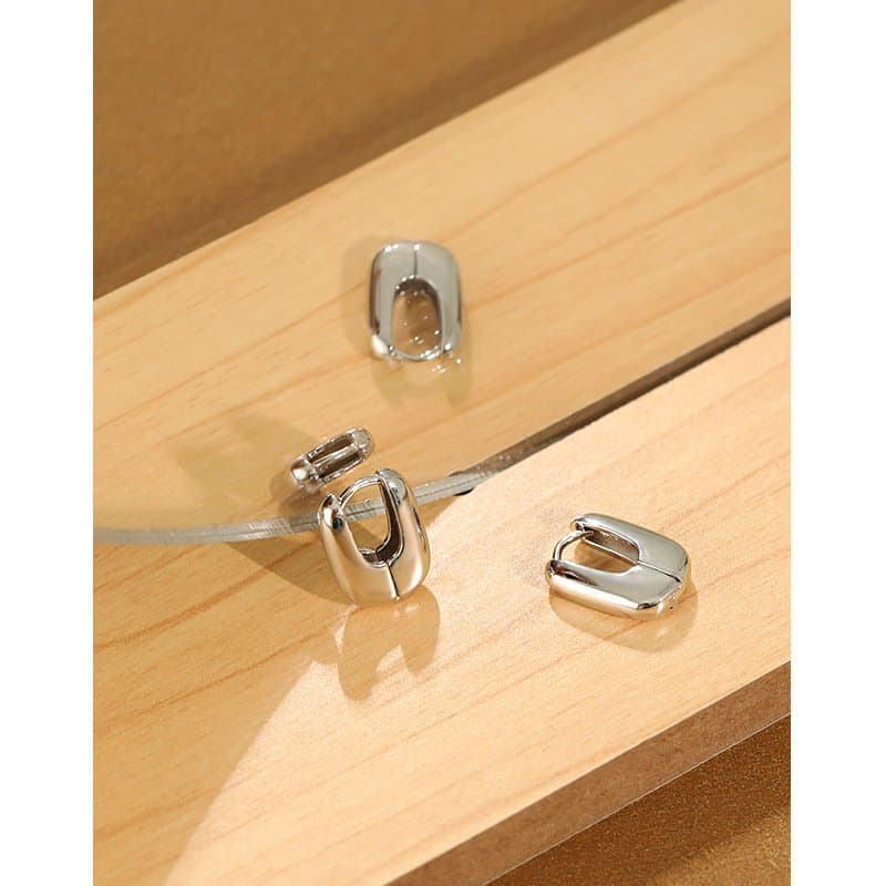 Mini Geometric Ellips 925 Sterling Silver Hoop Earrings