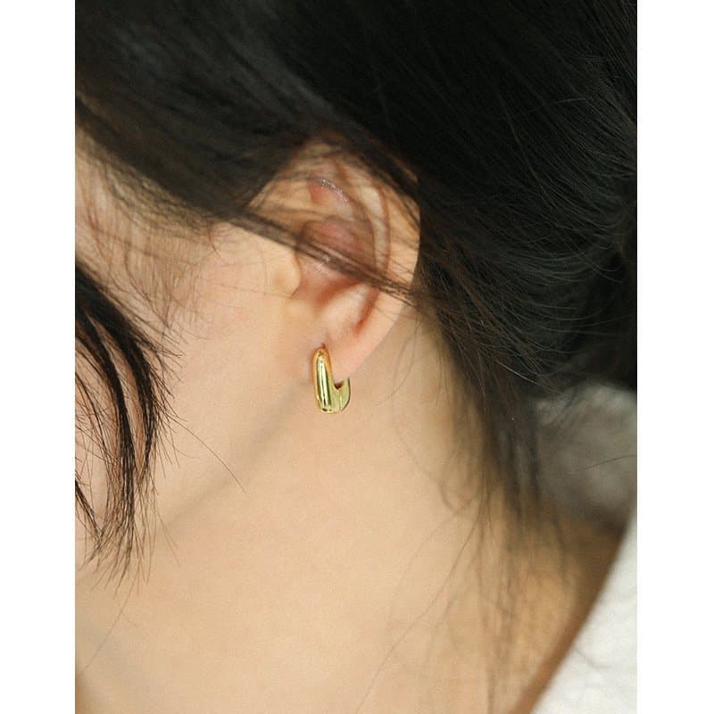 Mini Geometric Ellips 925 Sterling Silver Hoop Earrings