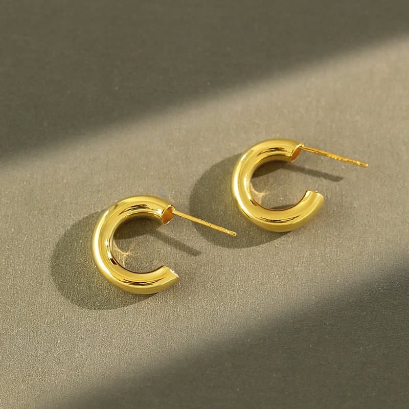 C Shape Circle 925 Sterling Silver Hoop Earrings