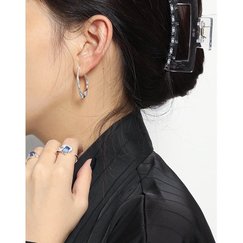 Irregular Geometric 925 Sterling Silver Hoop Earrings