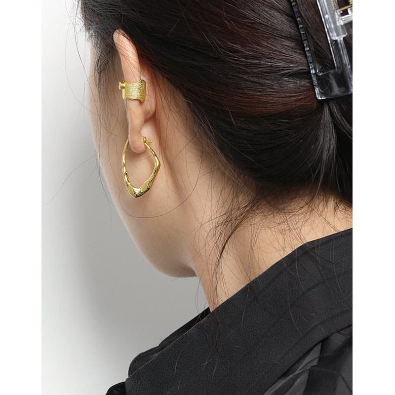 Irregular Geometric 925 Sterling Silver Hoop Earrings