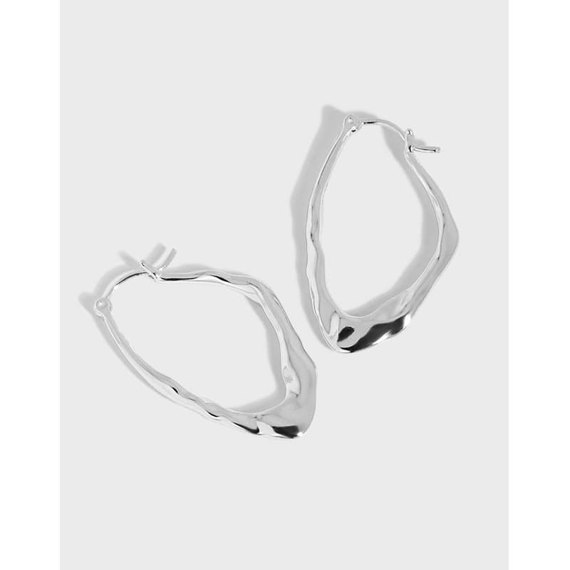 Irregular Geometric 925 Sterling Silver Hoop Earrings