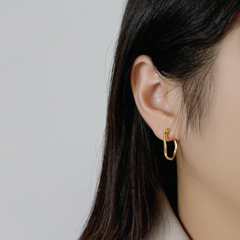 Geometric Irregular Circle Hot 925 Sterling Silver Hoop Earrings