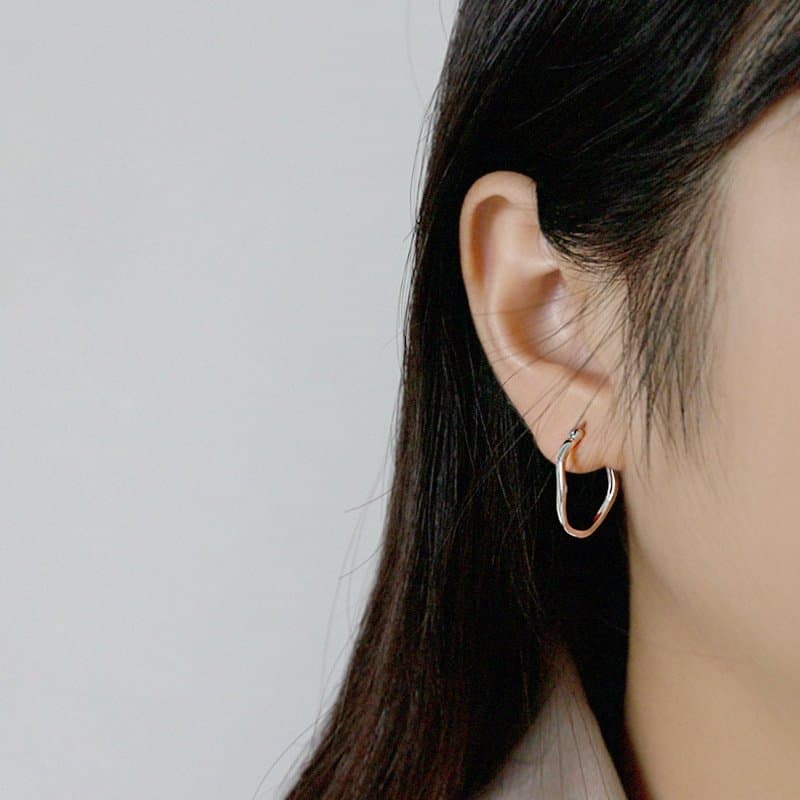 Geometric Irregular Circle Hot 925 Sterling Silver Hoop Earrings