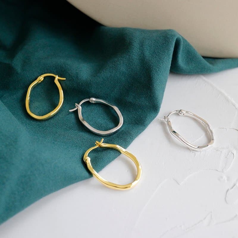 Geometric Irregular Circle Hot 925 Sterling Silver Hoop Earrings