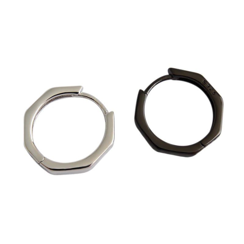 Hollow Octagonal Geometric 925 Sterling Silver Hoop Earrings