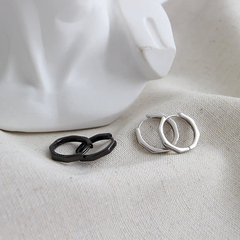 Hollow Octagonal Geometric 925 Sterling Silver Hoop Earrings