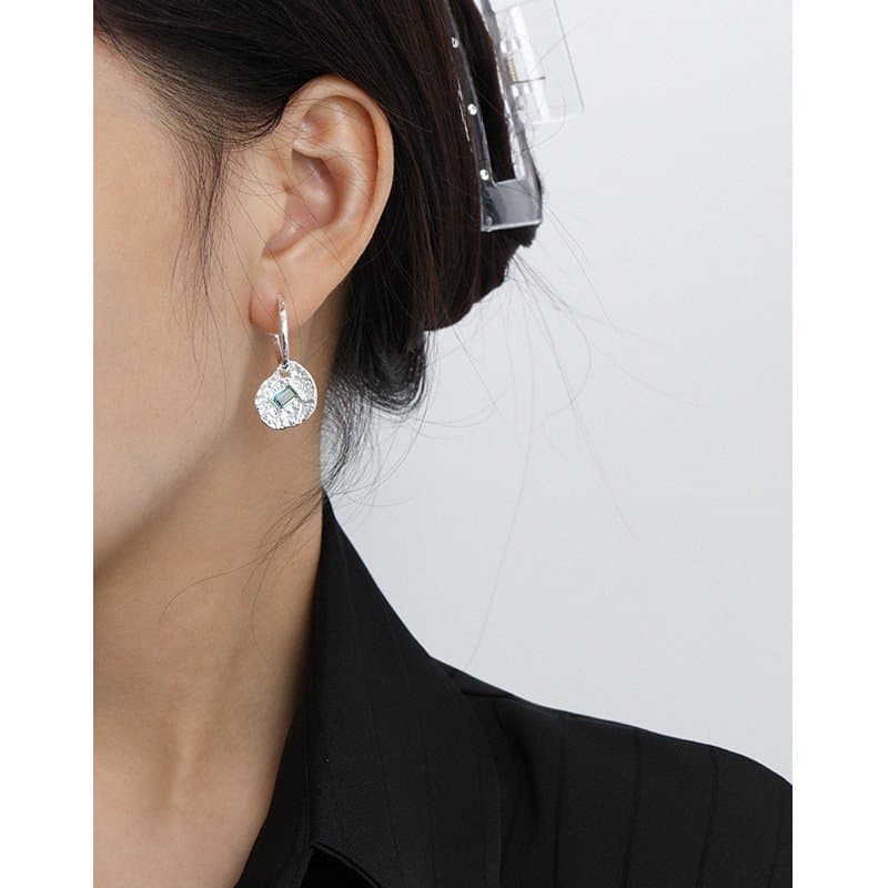 Green CZ Lotus Leaf 925 Sterling Silver Hoop Earrings