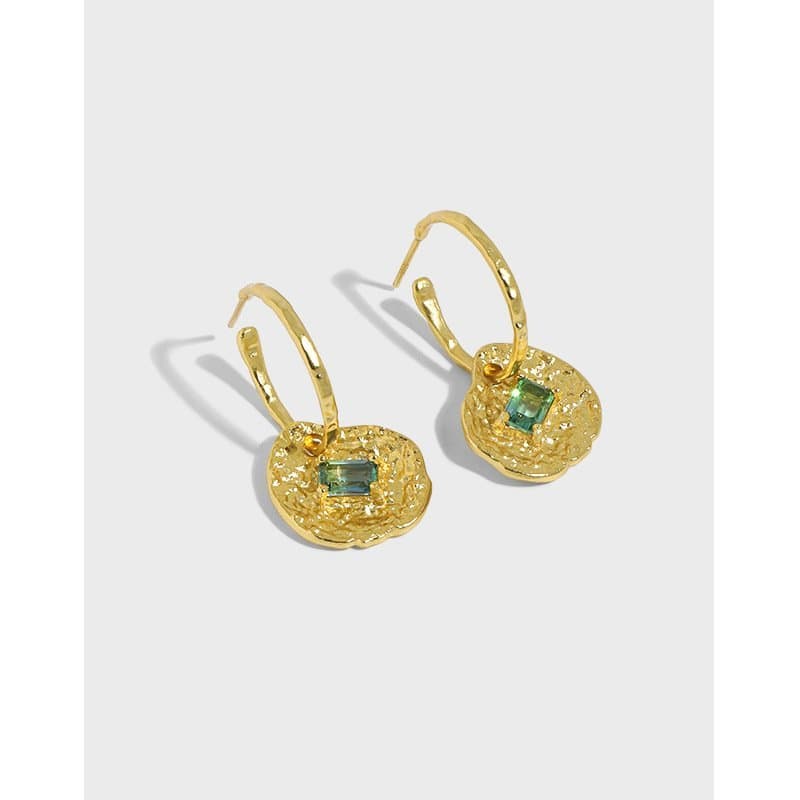 Green CZ Lotus Leaf 925 Sterling Silver Hoop Earrings