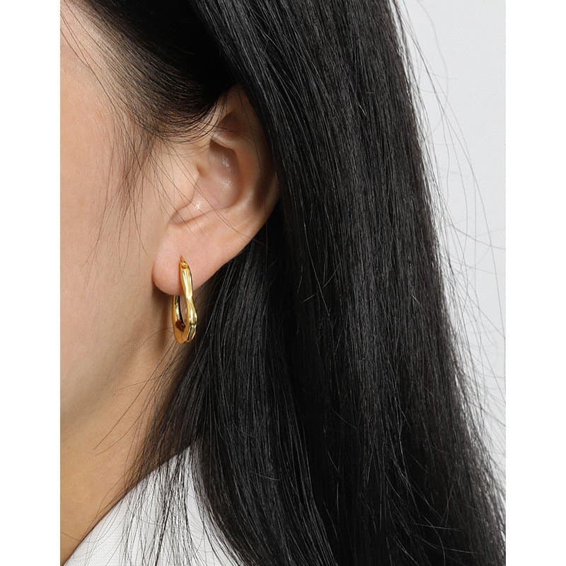 Irregular Wave U Shape 925 Sterling Silver Hoop Earrings