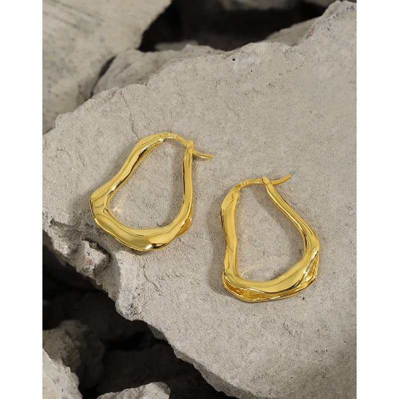 Irregular Wave U Shape 925 Sterling Silver Hoop Earrings