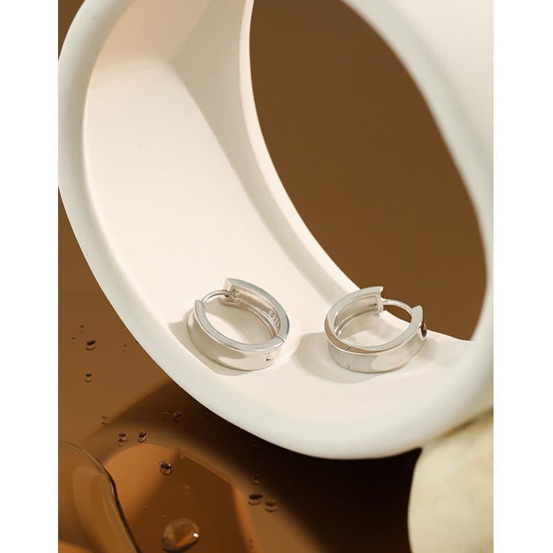 Minimalist Geometric Circle 925 Sterling Silver Huggie Hoop Earrings