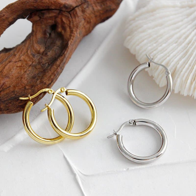 Geometric Round Circle 925 Sterling Silver Huggie Hoop Earrings