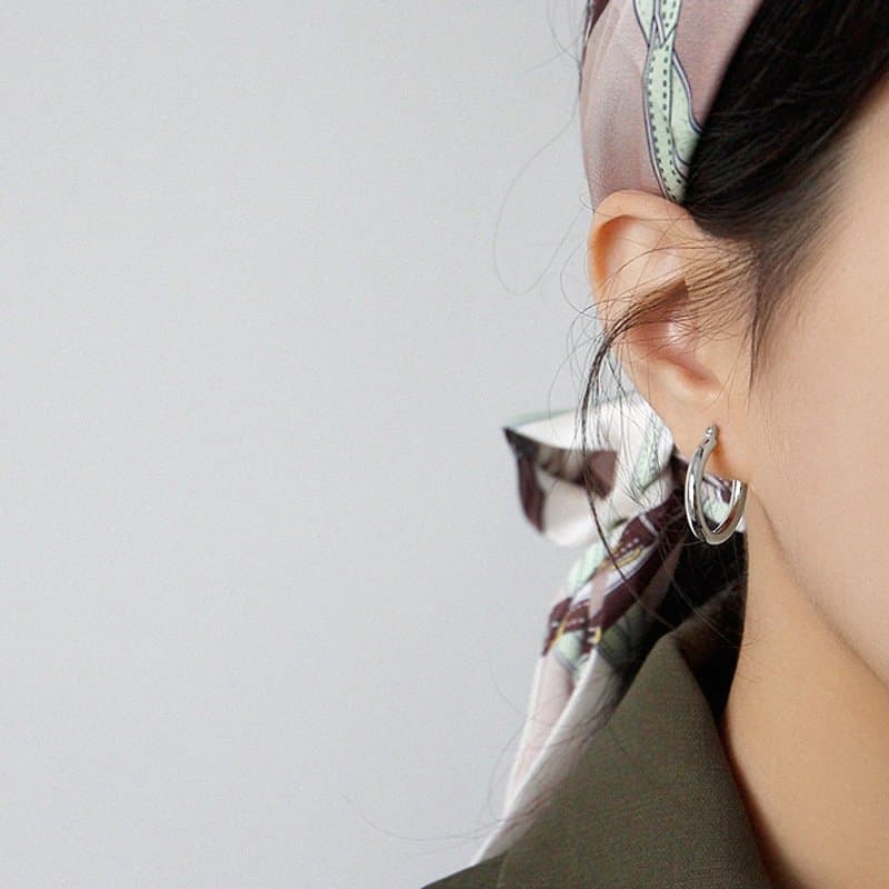 Geometric Round Circle 925 Sterling Silver Huggie Hoop Earrings