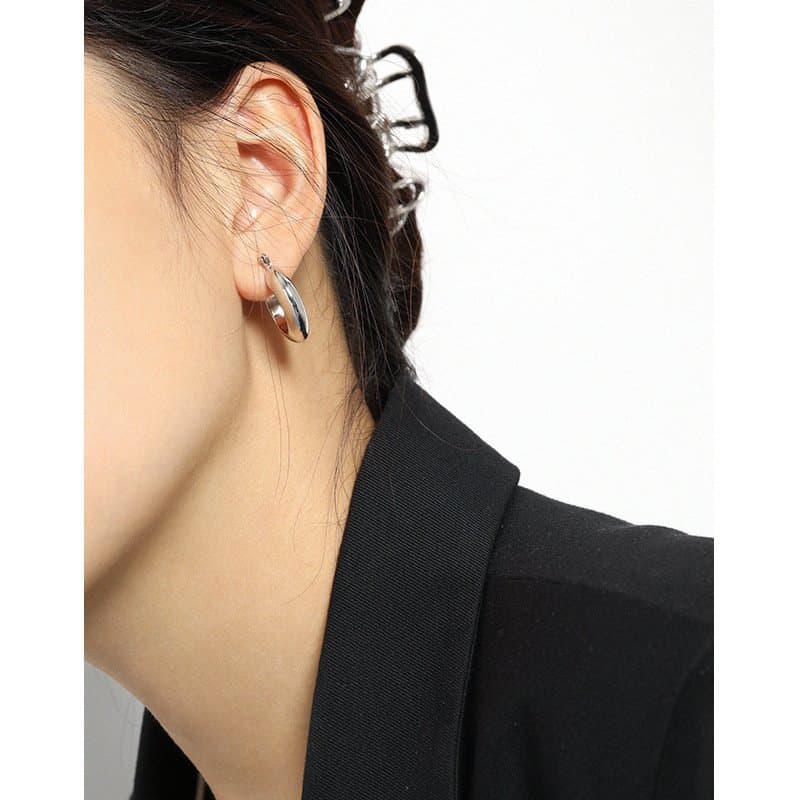 Round Circle 925 Sterling Silver Hoop Earrings