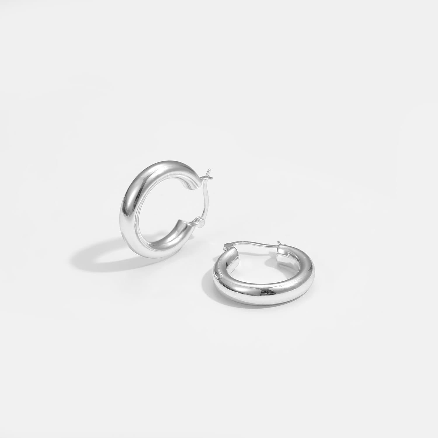 Tube Circle 925 Sterling Silver Huggie Hoop Earrings