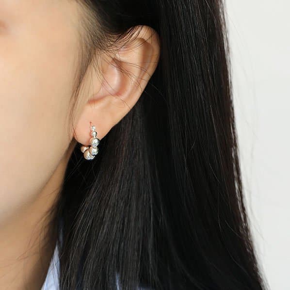 Bubbles Beads 925 Sterling Silver Hoop Earrings