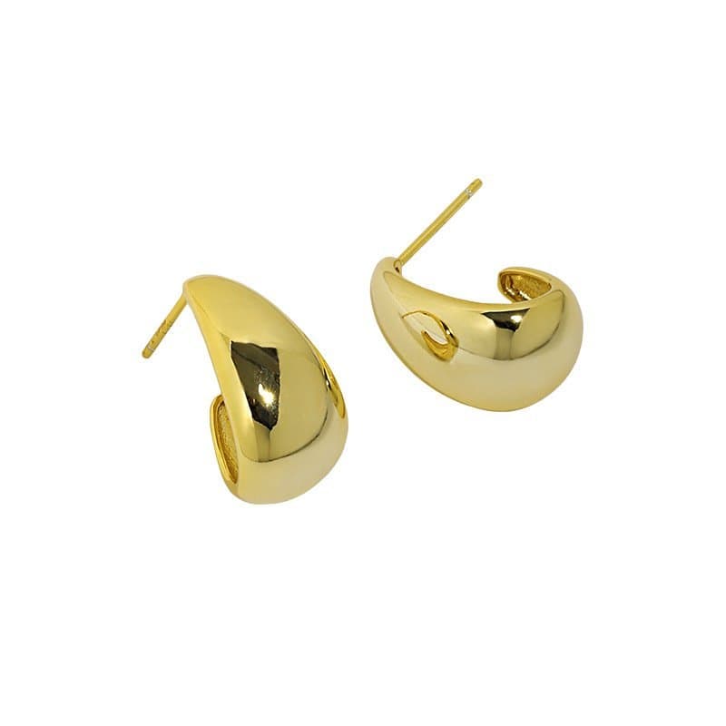 Geometric Oval C Shape 925 Sterling Silver Hoop Earrings