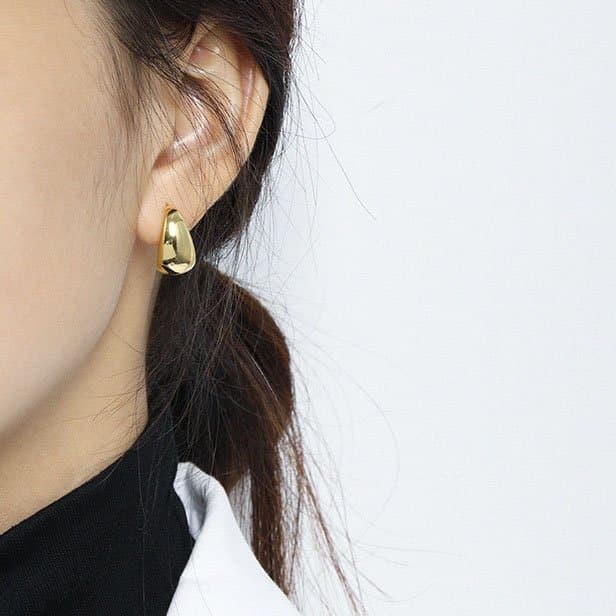 Geometric Oval C Shape 925 Sterling Silver Hoop Earrings