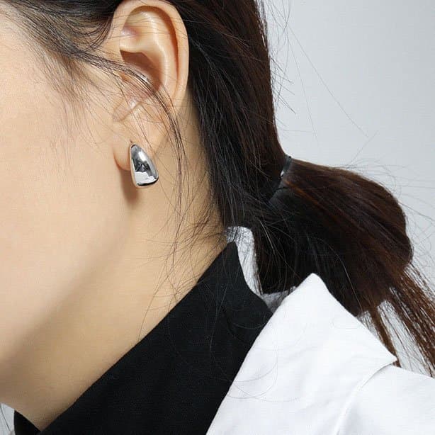 Geometric Oval C Shape 925 Sterling Silver Hoop Earrings