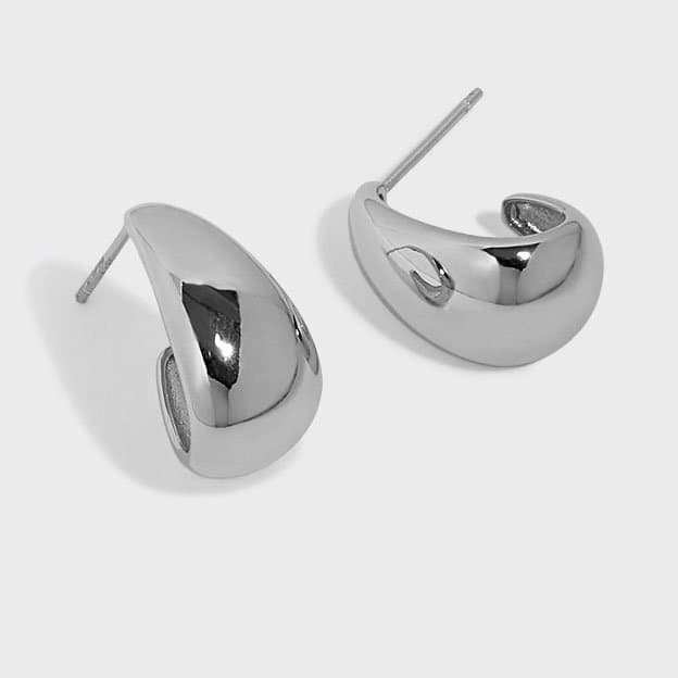 Geometric Oval C Shape 925 Sterling Silver Hoop Earrings