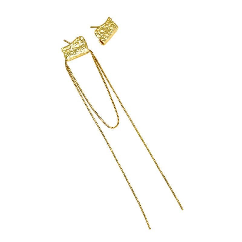 Geometric Block Tassels 925 Sterling Silver Dangling Earrings