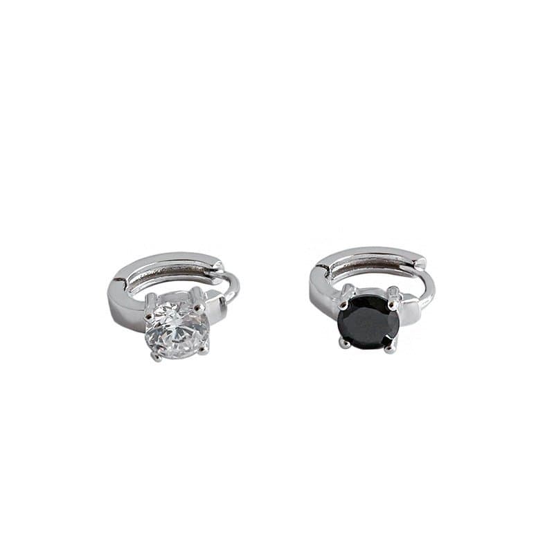Geometric Round CZ 925 Sterling Silver Hoop Earrings