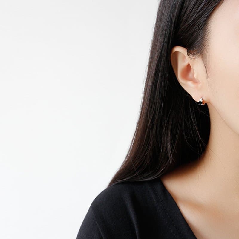 Geometric Round CZ 925 Sterling Silver Hoop Earrings