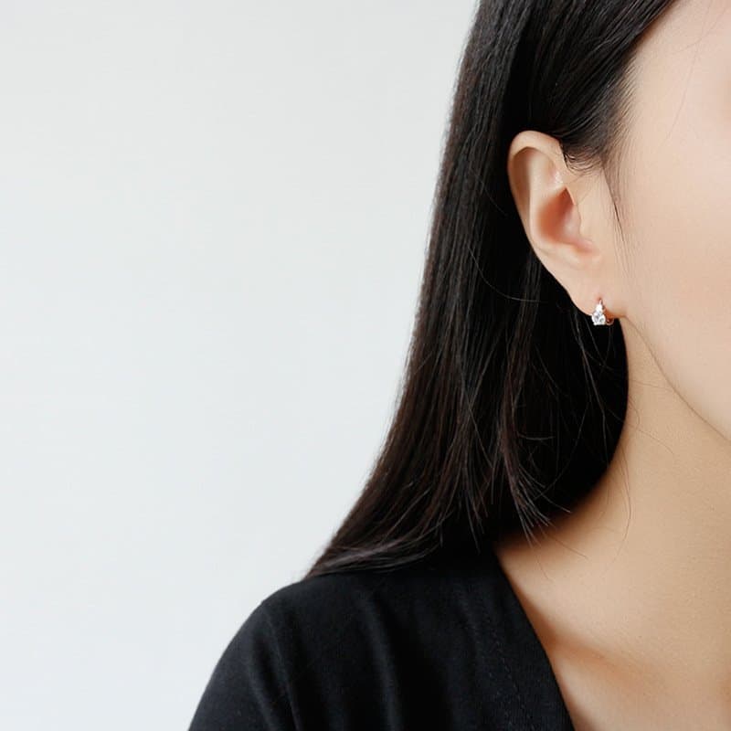 Geometric Round CZ 925 Sterling Silver Hoop Earrings