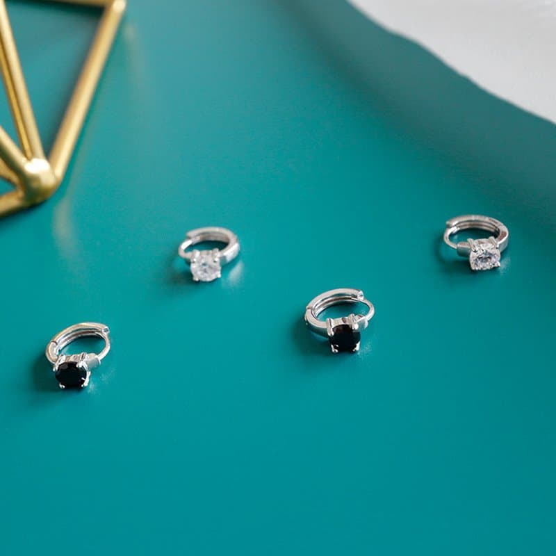 Geometric Round CZ 925 Sterling Silver Hoop Earrings