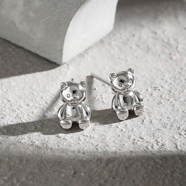 Mini Bear Animal 925 Sterling Silver Stud Earrings