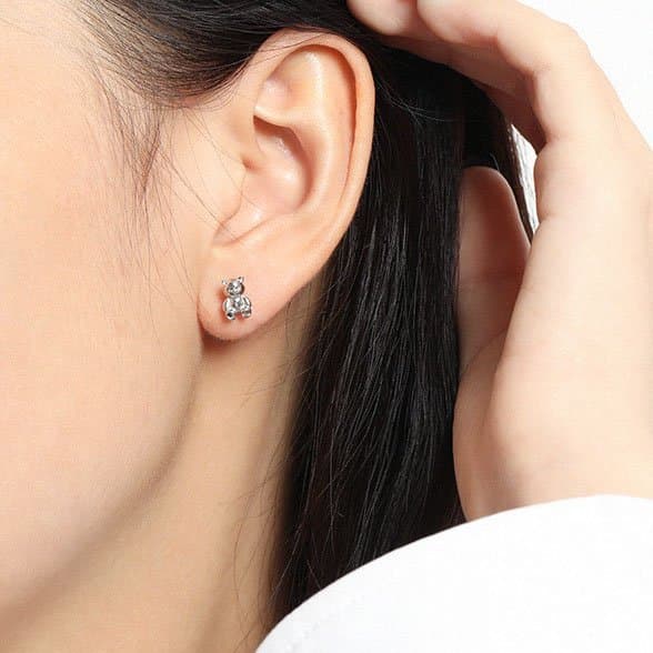 Mini Bear Animal 925 Sterling Silver Stud Earrings