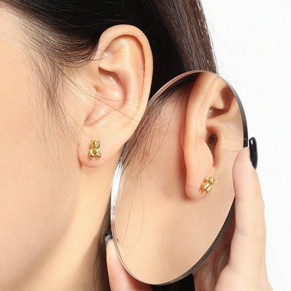Mini Bear Animal 925 Sterling Silver Stud Earrings