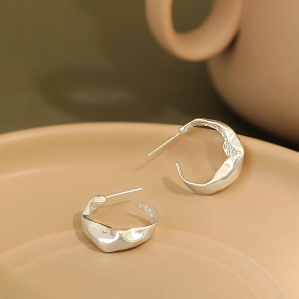 Irregular C Shape 925 Sterling Silver Hoop Earrings
