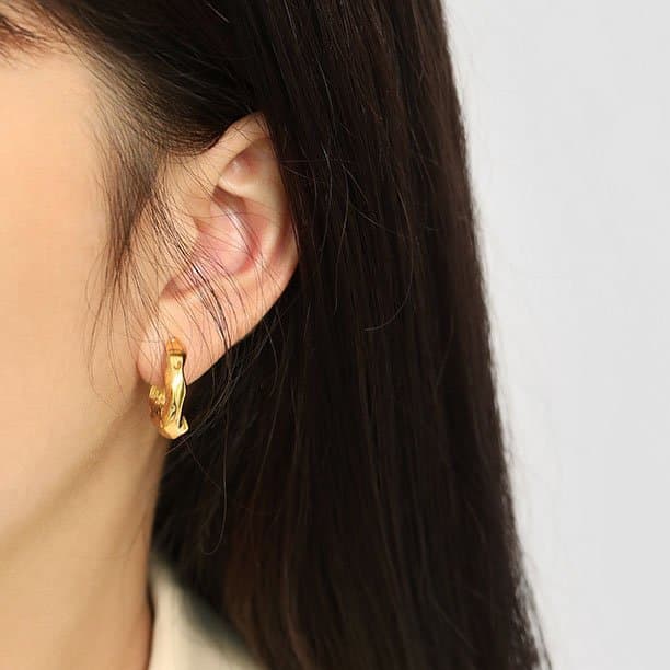 Irregular C Shape 925 Sterling Silver Hoop Earrings
