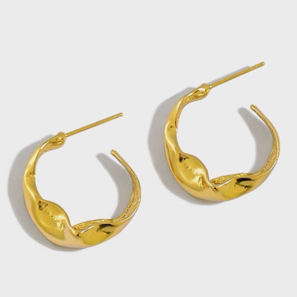 Irregular C Shape 925 Sterling Silver Hoop Earrings