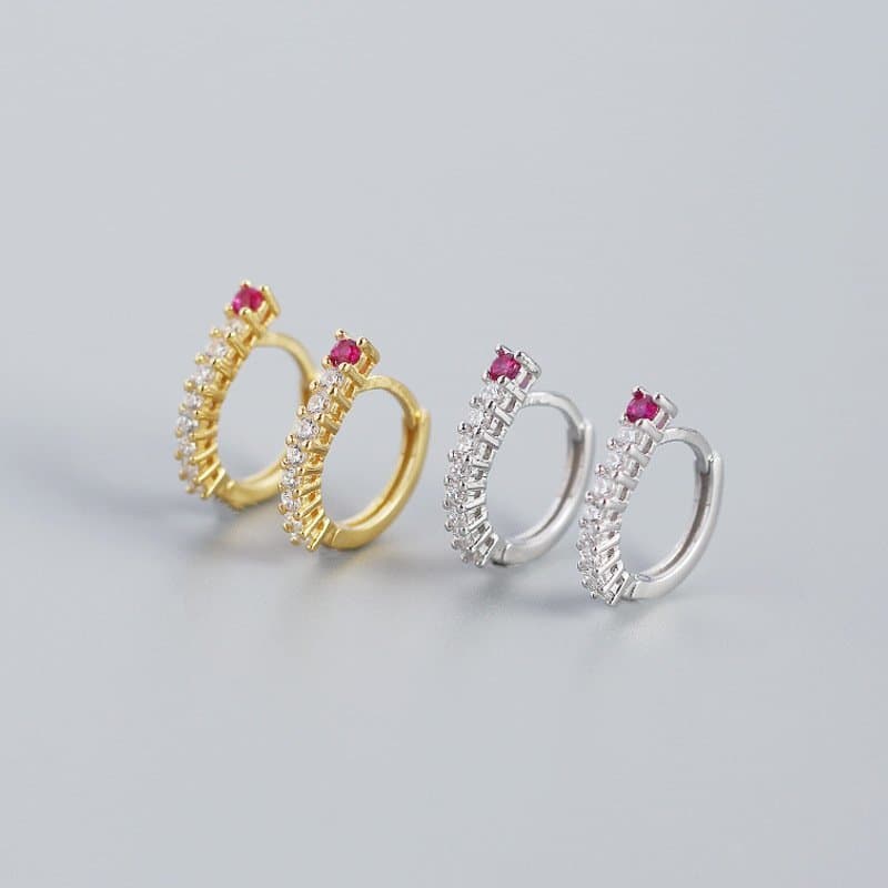 Pink CZ Lines Circle 925 Sterling Silver Hoop Earrings