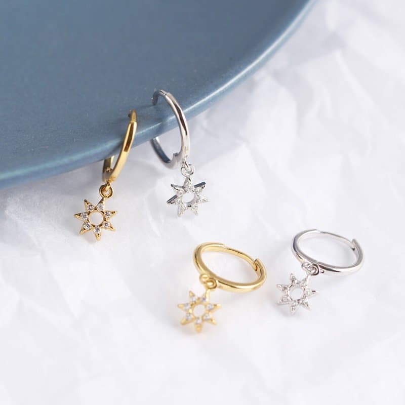 Hollow CZ Star 925 Sterling Silver Hoop Earrings