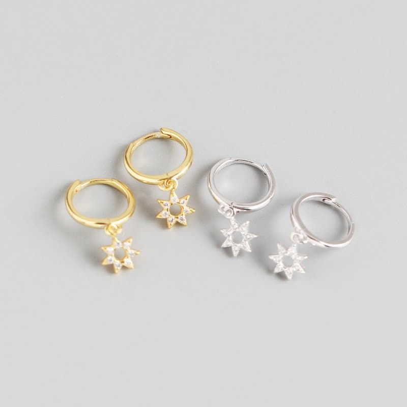 Hollow CZ Star 925 Sterling Silver Hoop Earrings