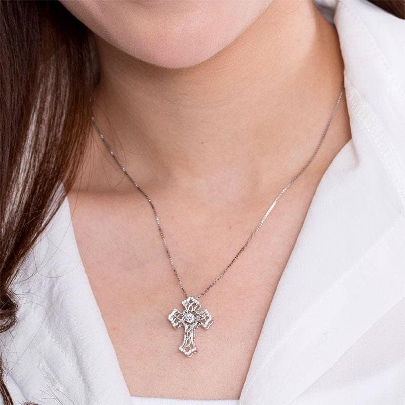 Vintage Style Cross Dancing Stone Pendant Necklace