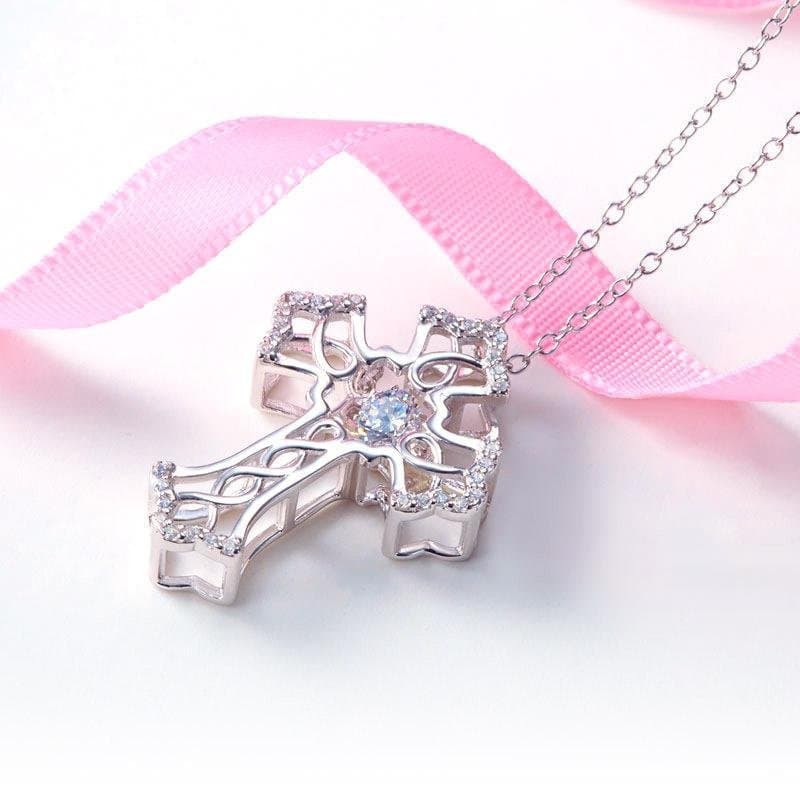 Vintage Style Cross Dancing Stone Pendant Necklace
