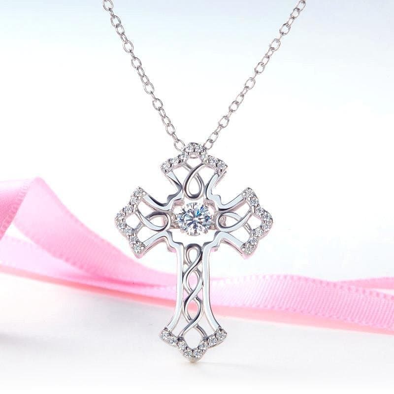 Vintage Style Cross Dancing Stone Pendant Necklace